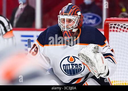 10. Mai 2021: Edmonton Oilers Torhüter Mikko Koskinen (19) wartet auf ein Gegenspiel während des Spiels Edmonton Oilers gegen Montreal Canadiens im Bell Centre in Montreal, Quebec. David Kirouac/CSM(Credit Image: &Copy; David Kirouac/CSM via ZUMA Wire) Stockfoto