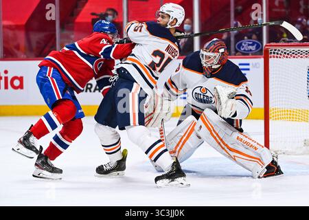 10. Mai 2021: Edmonton Oilers Torwart Mikko Koskinen (19) verfolgt das Spiel, während seine Sicht während des Spiels Edmonton Oilers gegen Montreal Canadiens im Bell Centre in Montreal, Quebec, von Spielern blockiert wird. David Kirouac/CSM(Credit Image: &Copy; David Kirouac/CSM via ZUMA Wire) Stockfoto