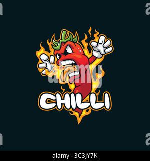 Chili Mascot Logo Design Vektor mit modernem Illustrationskonzept Stil für Abzeichen, Emblem und T-Shirt Druck. Illustration der heißen Chili. Stock Vektor