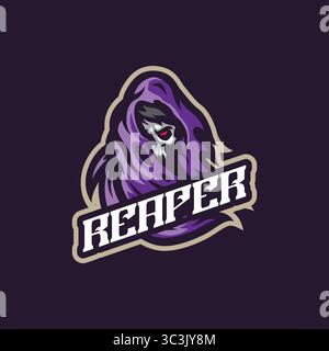 Reaper Mascot Logo Design Vektor mit modernem Illustrationskonzept Stil für Abzeichen, Emblem und T-Shirt Druck. Abbildung des Reaper-Kopfes. Stock Vektor
