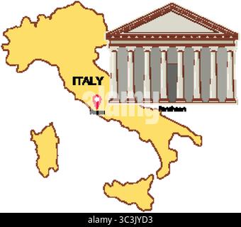 Vektor-Illustration von Italiens Karte, die Rom und das Pantheon hervorhebt. Vereinfachtes Design mit klaren Etiketten und gedämpften Farben Stock Vektor