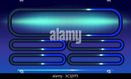 Schlanke Vektorillustration mit leuchtenden Neonelementen und modernem Schnittstellenlayout in leuchtenden Blau- und Grüntönen Stock Vektor