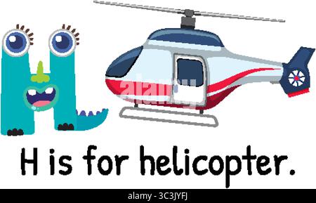 Bunte Vektorillustration des Buchstaben H und eines Hubschraubers. Unterhaltsames, lehrreiches Design für Lernmaterialien für Kinder Stock Vektor