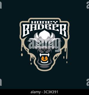 Badger Maskottchen Logo Design Vektor mit moderner Illustration Konzept Stil für Abzeichen, Emblem und T-Shirt Druck. Honigdachs-Illustration für den Sport. Stock Vektor