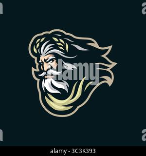 Zeus Mascot Logo Design Vektor mit modernem Illustrationskonzept Stil für Abzeichen, Emblem und T-Shirt Druck. Zeus-Kopf-Illustration. Stock Vektor