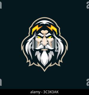 Zeus Mascot Logo Design Vektor mit modernem Illustrationskonzept Stil für Abzeichen, Emblem und T-Shirt Druck. Zeus-Kopf-Illustration. Stock Vektor