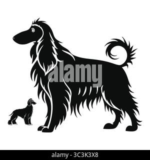 Afghanischer Hund Silhouette Illustration von zwei eleganten langhaarigen Hunden, die anmutig stehen Stock Vektor