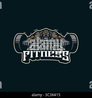 Fitness Maskottchen Logo Design Vektor. Gorilla Fitness Illustration. Stock Vektor
