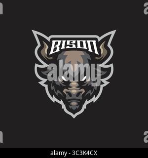 Bison Mascot Logo Design mit modernem Illustrationskonzept für Abzeichen, Emblem und T-Shirt Druck. Illustration des Bisonkopfes. Stock Vektor