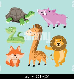 Tiermaskottchen. Tiervektorpaket. Stock Vektor