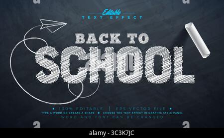 Back to School bearbeitbare Kreidezeichnung Illustrator Texteffekt Design Vektor Grafikstileffekt mit anpassbarer handgezeichneter Schrift auf schwarzem Tafel Stock Vektor
