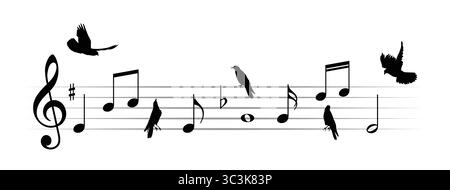 Musikalische Noten mit dem Flug der Vögel. Stock Vektor