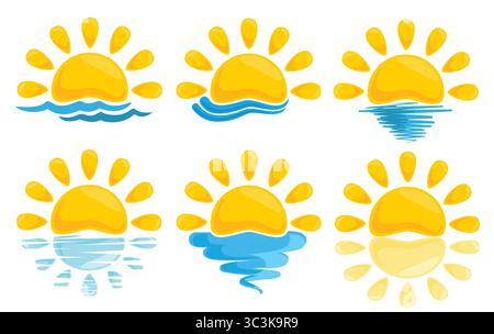 Set mit Logos von Sonne und Meer. Stock Vektor