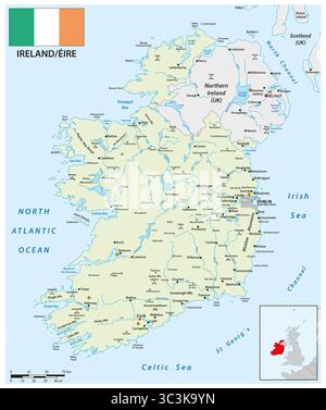 Karte des europäischen Inselstaates Irland Stockfoto
