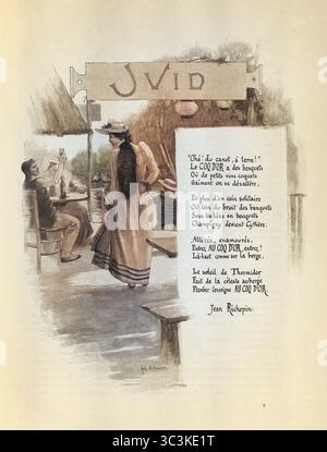 Ein Mann hebt sein Glas zu einer Frau, während sie vorbeigeht, viktorianische Vintage-Illustration aus dem 19. Jahrhundert Stockfoto