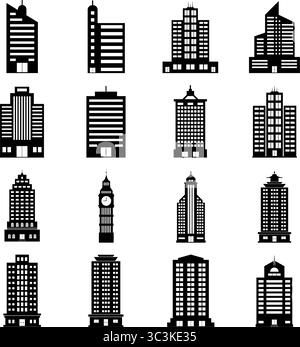Satz von Vektorgebäuden. Schwarz-weiß Stock Vektor