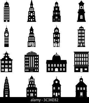 Satz von Vektorgebäuden. Schwarz-weiß Stock Vektor