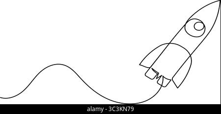 Raketenstartsymbol in einer durchgehenden Linie minimalistischer Stil isoliert auf weißem Hintergrund Stock Vektor
