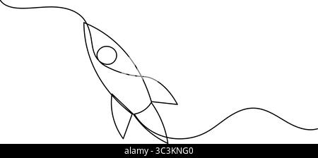 Raketenstartsymbol in einer durchgehenden Linie minimalistischer Stil isoliert auf weißem Hintergrund Stock Vektor
