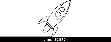 Raketenstartsymbol in einer durchgehenden Linie minimalistischer Stil isoliert auf weißem Hintergrund Stock Vektor
