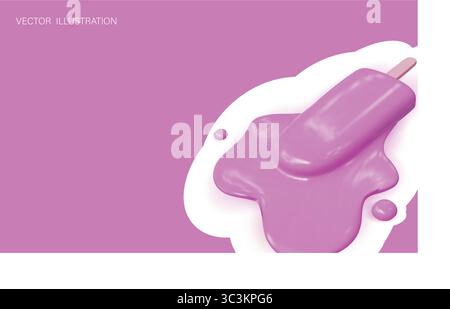 Minimalistische Illustration eines schmelzenden blauen Eiseis auf hellem Pastellhintergrund Stock Vektor