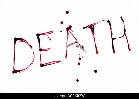 Konzept - Tod geschrieben in Blutunfall, Afbeelding, an, Bell, Bilt, bloed, Blut, Blut, Blut, Blut, blau, Ciminal, begehen, begangen, Verbrechen, Crimi, kriminell, Becher, tot, Tod, Haushalt, dood, Genre, Tipp, Horror, Haushalt, Bild, töten, getötet, Literatur, Moord, Mord, mysteriös, geheimnisvoll, niemand, Person, Foto, Polizei, Polizei, Polizeiarbeit, Stockfoto, Stockbeeld, Stockfoto, Geschichte, Spannung, Thriller, Gewalt, gewalttätig, Wehe, Wort, geschrieben, Stockfoto