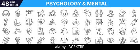 Psychologie und mentale Ikonensätze. Lineare Ausführung. Stock Vektor