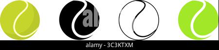 Tennisball-Symbol. Vier Varianten eines Tennisballdesigns. Stock Vektor