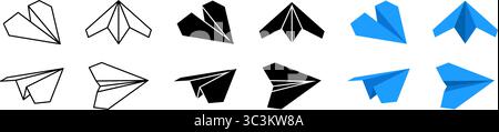 Papierebene eingestellt. Origami-Papierflugzeug. Stock Vektor