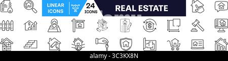 Symbolsatz Immobilien. Lineare Ausführung. Stock Vektor