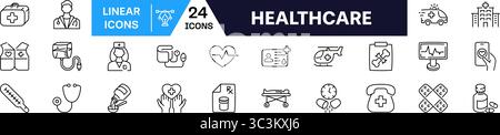 Symbolgruppe Gesundheitswesen. Lineare Ausführung. Stock Vektor