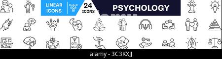 Symbolgruppe Psychologie. Lineare Ausführung. Stock Vektor