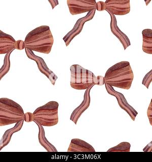 Nahtloses Aquarellmuster mit rosa gestreiften Schleifen auf weißem Hintergrund. Niedlich und verspielt, perfekt für Babyduschen, Geschenkverpackungen und Textildesigns Stockfoto