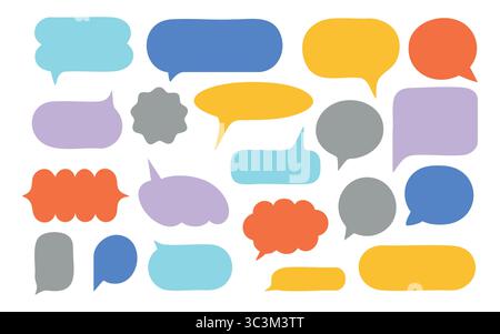 Sprechblase-Symbol für Nachrichten oder Farb-Pop mit Konversations-Zeichentrickelementen. Sprechen Sie mit Ballon und chatten Sie in blau-orangen oder gelben Designs. Hell Stock Vektor