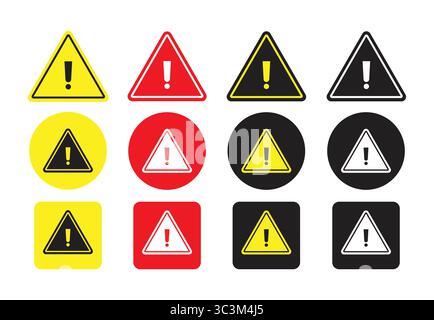 Achtung Achtung Achtung Achtung Gefahrenzeichen Sammlung, Ausrufezeichen Zeichen, dreieckige Warnzeichen Symbol Set, Vektorillustration. Stock Vektor