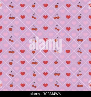 Niedliches Kirschmuster im Y2K-Stil mit nahtlosem Hintergrund in Babypink Stock Vektor