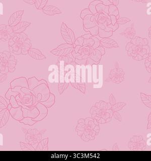 Rosafarbene handgezeichnete Rosen im Y2K-Stil mit Baby-rosa Hintergrund Stock Vektor