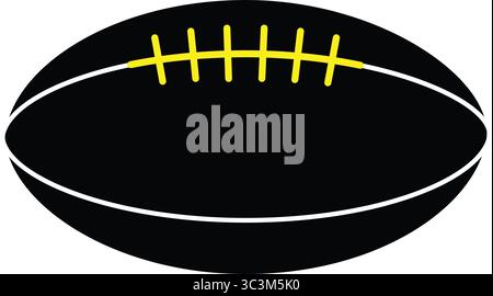Schwarzer American Football mit gelben Schnürsenkeln, Silhouette Vektor Illustration. Stock Vektor