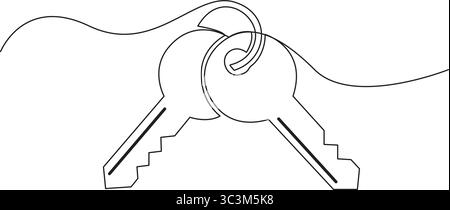 Einzeilige Zeichnung der Sicherheitsverriegelungsschlüssel, Vektorillustration. Stock Vektor