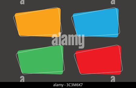 Buntes leeres Etikett Tag Form Design Element Vektor Set für UI-Elemente und Banner auf dunklem Hintergrund. Satz flacher Banner in Form einer Sprechblase Stock Vektor