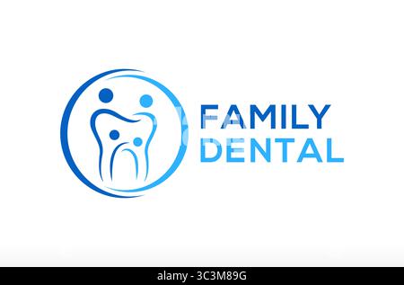 Familie Zahnarzt Logo Design, Familie Arzt Logo, Familie Zahnheilkunde und Kieferorthopädie Logo Happy Teeth Logo und spezielle Kinder Zahnpflege Vektor Symbol Stock Vektor
