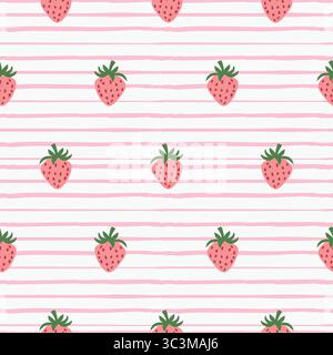 Nahtloses Muster mit pfirsichrosa Erdbeeren auf einem cremefarbenen Hintergrund. Vektorgrafiken. Stock Vektor