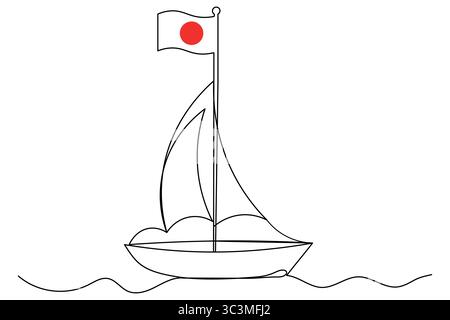 Sailboat Single Line Art Zeichnung kontinuierlicher Vektor isoliert auf weißem minimalistischen Stil Stock Vektor