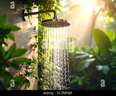 Außendusche mit fließendem Wasser Stockfoto