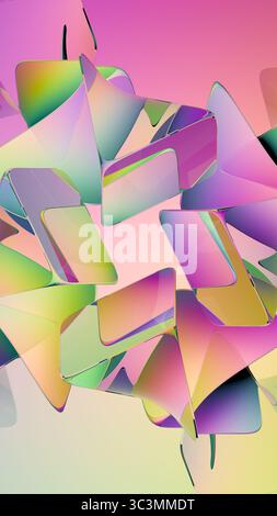 Lebendiges abstraktes Bild mit farbenfrohen geometrischen Formen und einem Hintergrund mit Pastellverlauf. Ideal für digitale Kunst, Tapeten und kreatives Design p Stockfoto