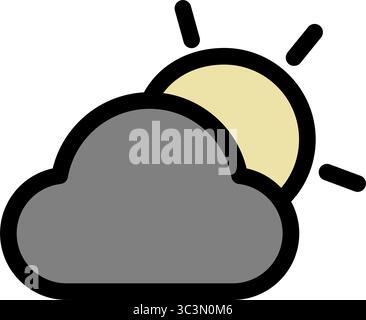 Ein teilweise bewölktes Tageswetter-Symbol zeigt eine graue Wolke, die teilweise eine gelbe Sonne verdeckt, was auf gemischten Sonnenschein und Wolkenbedeckung hinweist. Stock Vektor