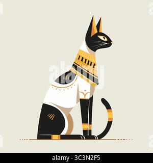 Ägyptisches Katzenprofil isoliert. Skulptur der Göttin Bastet aus dem alten Ägypten. Stock Vektor