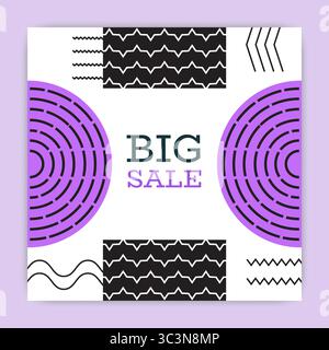 Großes Sonderangebot. Quadratischer Pfosten für soziale Medien. Moderne, minimalistische Business-Komposition. Rabattflyer, Werbemarketing-Geometrie. Abgewickelte Vektorform isolierte einfache Illustration Stock Vektor