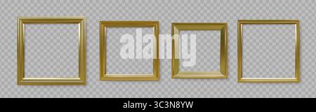 Bilderrahmen. Goldenes Fototapet, 3D Gold Luxusmalerei. Hölzerne Galeriewand, alte Vintage-Vorlage. Dekorativer klassischer Rahmen im Vintage-Stil. Inneneinrichtung. Vektor-isolierter Satz Stock Vektor