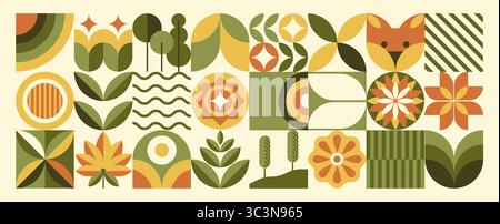 Blattmuster. Abstrakte Pflanze, Blumenzucht-Logo oder Bio-Agrarfrucht-Element. Minimales skandinavisches Blumendesign. Ökologischer Hintergrund Design Vektor Geometrie Cartoon flache isolierte Illustration Stock Vektor